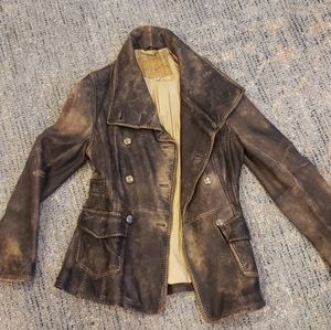 True Religion Brown Leather Coat Jacket M